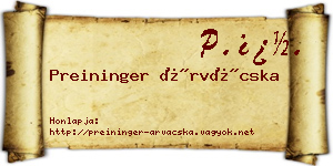 Preininger Árvácska névjegykártya